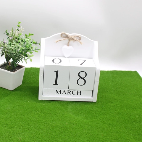 Calendrier Perpétuel En Bois Ornement De Bureau Forme De Cœur Décoration MDF Pour Maison Bureau Style Rustique Vintage