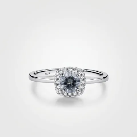 925 Sterling Silber Ring Mit Grauem Moissanit Und Zirkonia Rundes Halo Design Vintage Schmuck Für Frauen