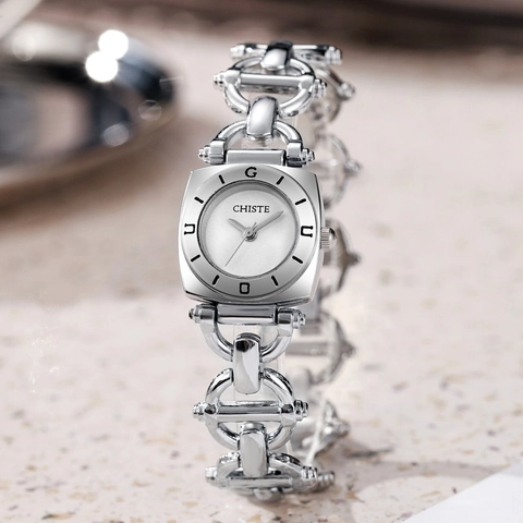 Orologio al Quarzo Donna Moda Lusso Bracciale in Lega Catena Orologio da Polso Quadrante in Vetro Minerale Elegante Gioielli Regalo