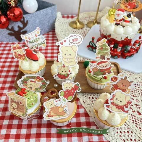 Christmas Cake Topper Decorations Reindeer Antlers Bear Felt Hat Merry Christmas Banner Party DIY Baking Decor