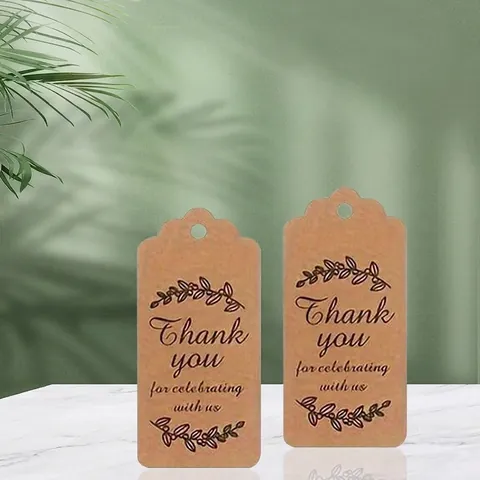 Etiquetas De Agradecimiento Papel Kraft Para Regalos Con Cordel Patrón De Hojas Boda Fiesta Celebración Rectangular