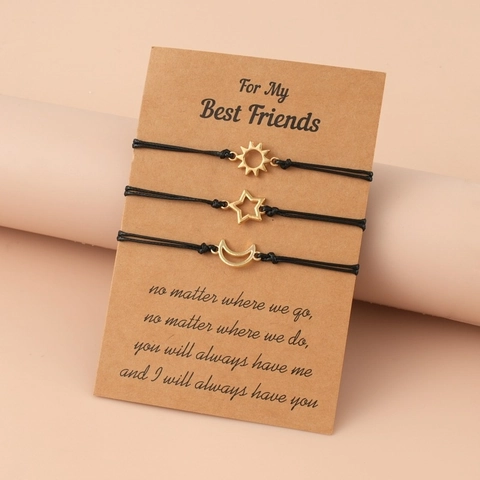 Sun Moon Star Freundschaftsarmbänder Legierung Anhänger Verstellbares Geflochtenes Seil Retro Minimalistisches Geschenk