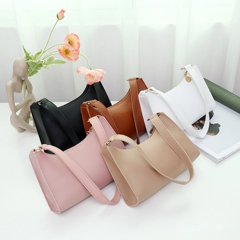 Sac À Bandoulière En Cuir PU Minimaliste Pour Femmes Sac Hobo Rétro Couleur Unie Avec Fermeture Éclair Mode