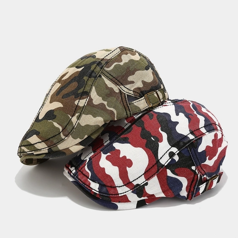 Camouflage Baumwolle Schiebermütze Newsboy Ivy Hat Für Damen Herren Verstellbare Seitenschnalle Retro Streetwear Atmungsaktiv