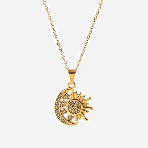 Collana Con Ciondolo Sole Luna Placcata Oro 18K Acciaio Inossidabile Zirconia Gioielli Celesti Per Donna Fascino