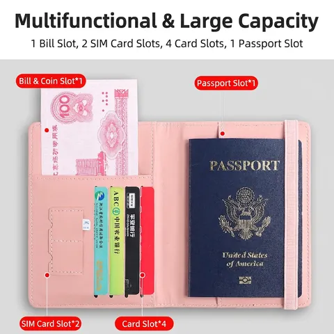 Passport Holder Travel Wallet PU Leather RFID Blocking Multi Card Slots Elastic Strap Organizer For Men And Women