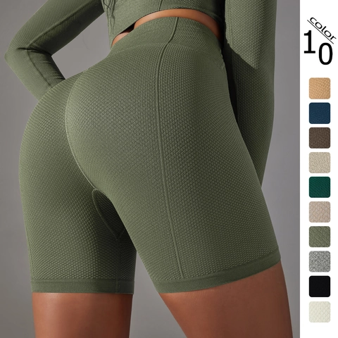 Pantaloncini Yoga A Vita Alta Da Donna Senza Cuciture Texture A Nido D Ape Controllo Pancia Sollevamento Glutei Fitness