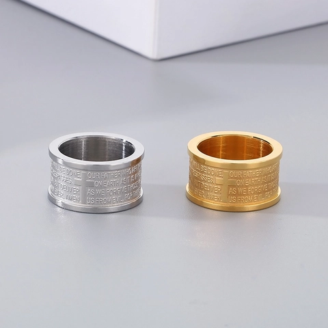 Herren Vaterunser Kreuz Anhänger Halskette Edelstahl Graviert Zylinder Ring Religiöser Punk Schmuck
