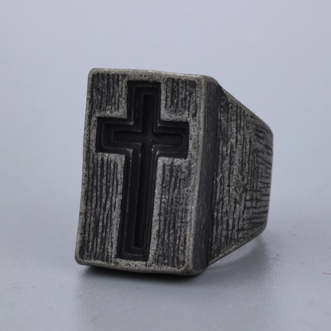 Anello Con Sigillo A Croce Vintage Da Uomo In Acciaio Al Titanio Punk Gothic Gioielli Texturizzati Stile Retrò