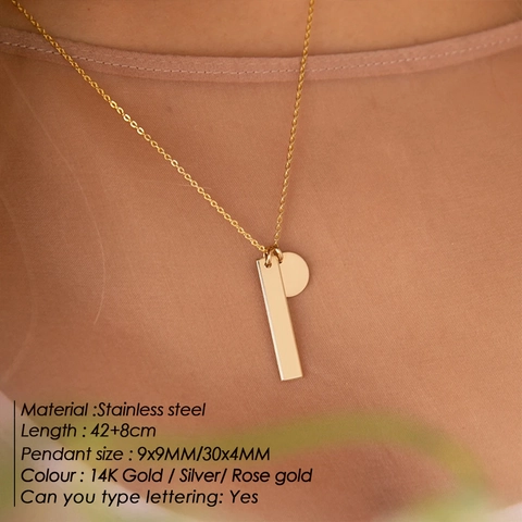 Edelstahl Geometrische Doppel Anhänger Halskette Einfache Minimalistische Rechteck Bar Und Kreis Anhänger Halskette Für Damen Mode Schmuck