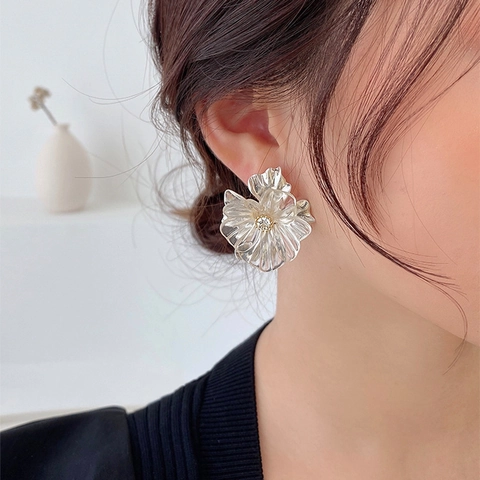 Blumen Ohrstecker Transparente Harzblütenblätter Strass Silberner Ohrringpfosten Eleganter Koreanischer Stil Schmuck
