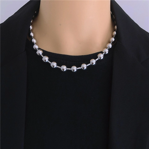 Edelstahl Kugelkette Halskette Polierte Perlenkette Mode Streetwear Punk Stil Schmuck Für Herren Und Damen