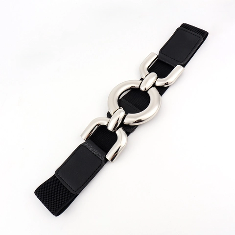 Damen Elastisch Taillengürtel Breit Legierung Interlocking Geometrische Schnalle Punk Stil Dekorativ Korsettgürtel Für Kleider