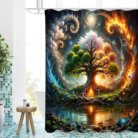 Phantasie Lebensbaum Duschvorhang Wasserdichtes Polyestergewebe Moderne Abstrakte Sternenhimmel Badezimmer Deko Mit Haken
