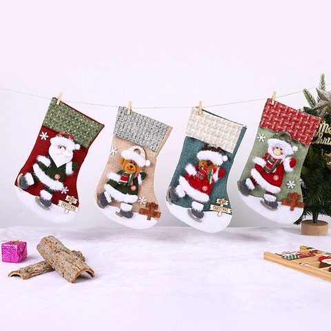 Calza Di Natale Feltro Juta Sacco Regalo Appeso Custodia Caramelle Decorazione Albero 3D Babbo Natale Pupazzo Di Neve