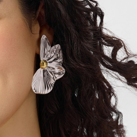 Vintage Flower Earrings 316 Stainless Steel PVD Gold Plated Oversized Artistic Style For Women Waterproof Hypoallergenic