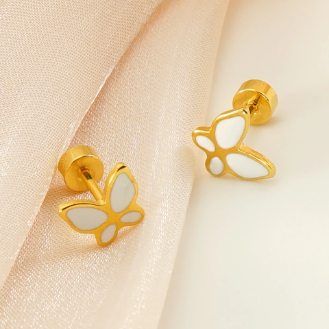 Orecchini A Lobo Farfalla Placcati Oro 18K Acciaio Inossidabile Smalto Gioielli Da Donna Moda Minimalista Chiusura A Vite