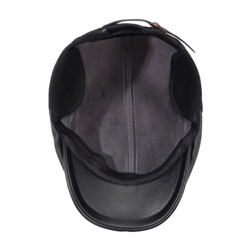 Mens PU Leather Ivy Cap Winter Warm Flat Cap With Ear Flaps Windproof Newsboy Hat For Outdoor Leisure Style