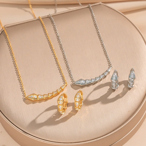 Collana E Orecchini Design Serpente In Acciaio Inossidabile Con Zirconi Accessori Moda Eleganti Da Donna