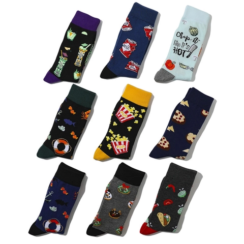 Neuheit Crew Socken Baumwollmischung Lustiges Essen Pizza Bier Popcorn Muster Trendige Freizeitstrümpfe Für Herren Damen
