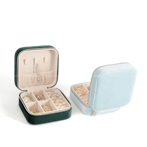 Velvet Jewelry Box Mini Portable Travel Jewelry Organizer Case With Zipper For Rings Earrings Necklaces