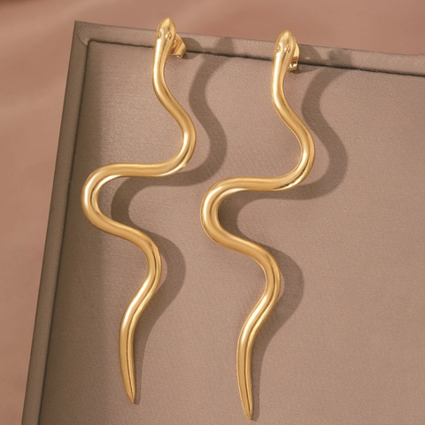 Boucles D'oreilles Pendantes En Forme De Serpent Acier Inoxydable Courbe En S Mode Style Punk Pour Femmes