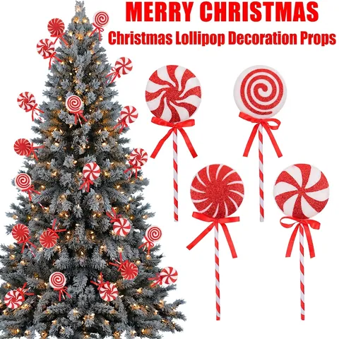 Ornamento Sospeso Lecca Lecca Di Natale Rosso Bianco Glitter Schiuma Caramelle Decorazione Per Albero Festa Decoro Festivo