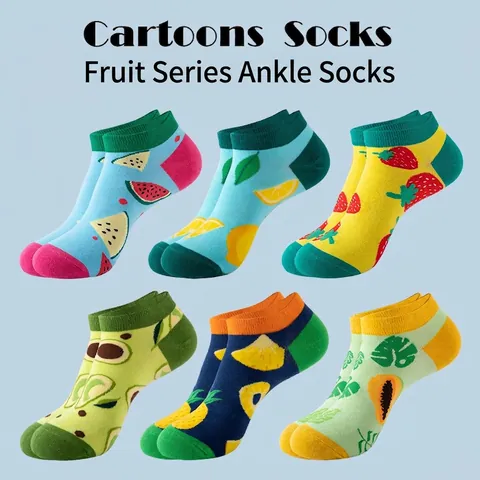 Calzini Fantasmini Donna Cotone Motivo Frutta Fragola Ananas Avocado Traspiranti Calzini Alla Caviglia Casual