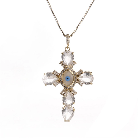 Evil Eye Kreuz Anhänger Halskette Kupfer Zirkon Vergoldet Box Kette Religiöser Schmuck Für Damen Herren Elegant