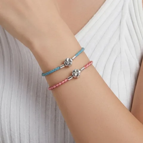 925 Sterlingsilber Kleeblatt Armband Für Damen Gewebtes Leder Geflochtenes Glücksarmband Mit Zirkonia Verschluss Eleganter Schmuck