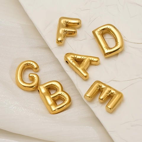 Puffy Balloon Letter Pendant 18K Gold Plated 304 Stainless Steel 3D Initial Charm For Personalized Jewelry Making