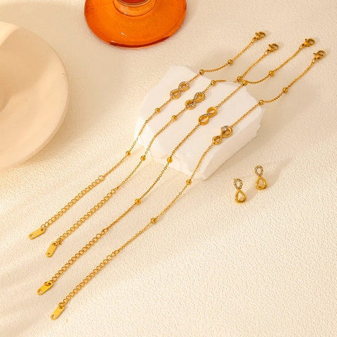 Stainless Steel Infinity Jewelry Set For Women Rhinestone Infinity Symbol Bracelet Anklet Earrings Fashion Gold Jewelry