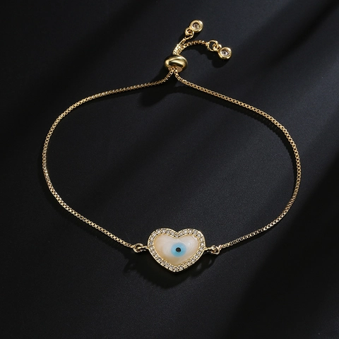 Evil Eye Armband 18K Vergoldetes Kupfer Zirkonia Muschelemaille Verstellbare Boxkette Modischer Boho Schmuck Damen