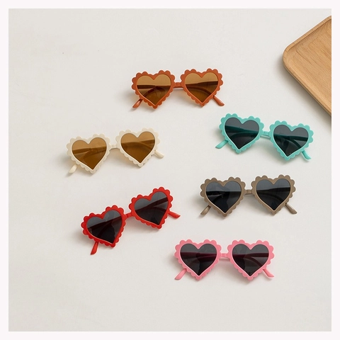 Gafas De Sol Infantiles Forma De Corazón Borde Ondulado Protección UV Moda Para Niños Niñas Plástico PC