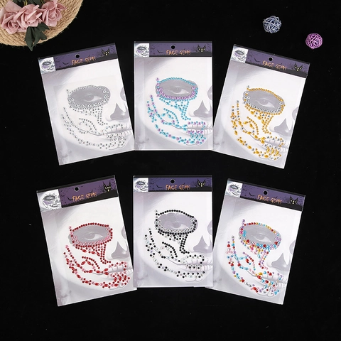 Face Gems Halloween Acrylic Rhinestone Stickers Glitter Skull Spider Web Jewels For Party Makeup