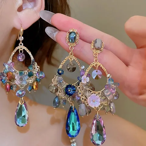 Orecchini Pendenti Boho Vintage Fiore Farfalla Goccia D'acqua Cristallo Gioielli Lega Con 925 Sterling Silver Earring Post