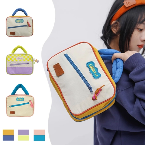 Neceser De Maquillaje Lindo Colores Contrastados Gran Capacidad Lona Impermeable Bolsa Cosméticos Viaje Organizador Mujeres