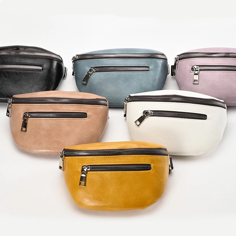 Sac De Poitrine Femme En Cuir PU Multi Fermetures Éclair Imperméable Sac Banane Sangle Réglable Sac À Bandoulière Décontracté