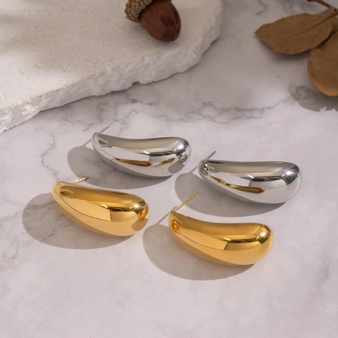 Stainless Steel Teardrop Stud Earrings Mirror Polished Chunky Bean Minimalist Geometric Waterproof Hypoallergenic Jewelry
