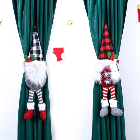 Christmas Gnome Curtain Buckle Plush Faceless Doll Tieback Holder For Xmas Window Home Decor Holiday Ornament