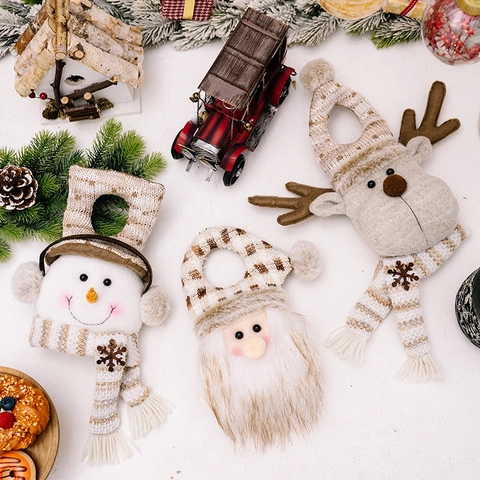 Decorazione Per Maniglia Porta Di Natale Peluche A Maglia Babbo Natale Pupazzo Di Neve Renna Bambola Ornamento Appeso