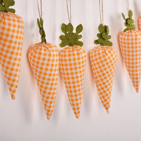 Easter Carrot Banner Garland Fabric Felt Hanging Decor For Wall Fireplace Party Checkered Pattern Soft Ornaments