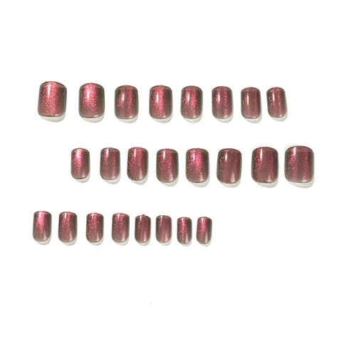 Cat Eye Pink Purple Press On Nails Kurze Eckige Form Glitzer Tragbare Falsche Nägel Mit Kleber Maniküre Dekoration Damen