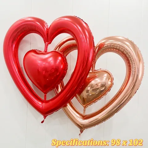 Romantic Heart In Heart Balloons Aluminum Foil Metallic For Wedding Valentine Proposal Anniversary Party Decoration