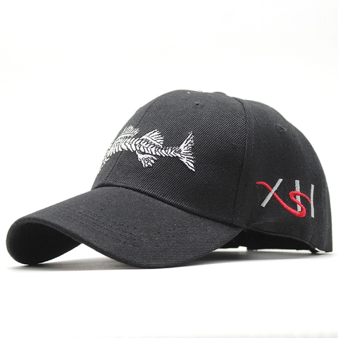 Fishbone Embroidery Baseball Cap Acrylic 3D Fish Bone Outdoor Sporty Sun Protection Adjustable Peak Hat For Men Women