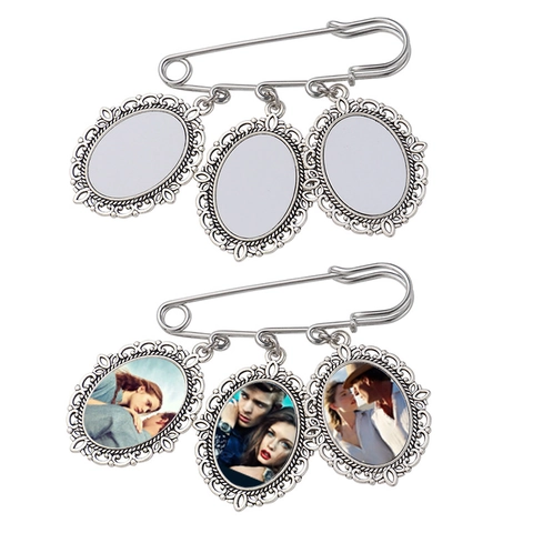 Vintage DIY Photo Memorial Brooch Pendant Zinc Alloy Faux Artificial Pearl Bow Ribbon Wedding Bouquet Graduation Heart Souvenir