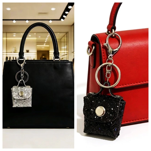 Mini Sac À Main Porte-Clés En Cuir PU Pailleté Forme De Sac Pendentif De Sac Pour Femmes Décoration Suspendue