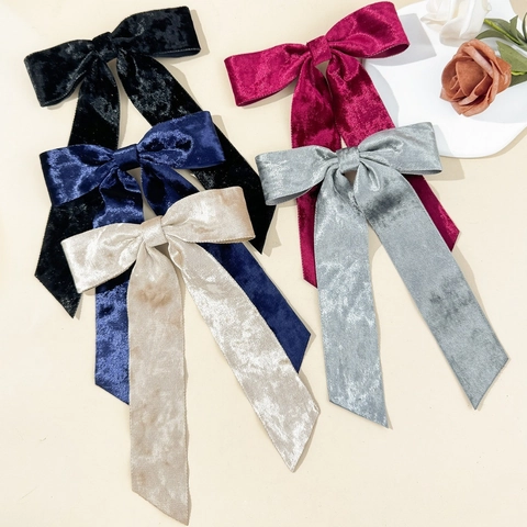 Retro Velvet Bow Hair Clip Large Oversized Bowknot With Long Streamers Elegant Hair Accessories For Women Girls