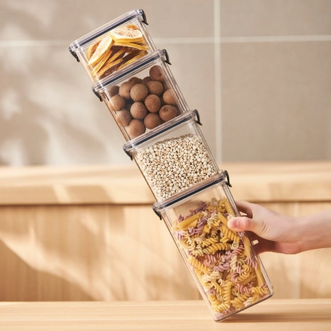 Contenitore Ermetico Per Alimenti Organizzazione Cucina Barattolo In Plastica Trasparente Barattolo Quadrato Impilabile
