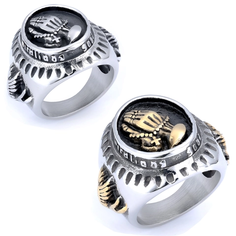 Anello Mani In Preghiera Vintage Acciaio Inossidabile Croce Religiosa Rilievo Punk Sigillo Gioielli Uomo